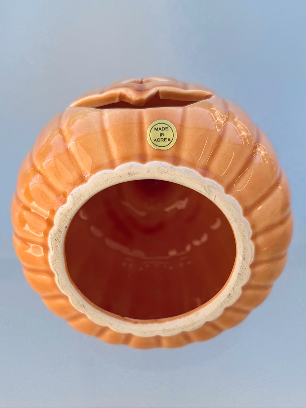 Small Orange Ceramic Smiling Jack-O-Lantern Pumpkin Candleholder Halloween Decor - Picture 6 of 7